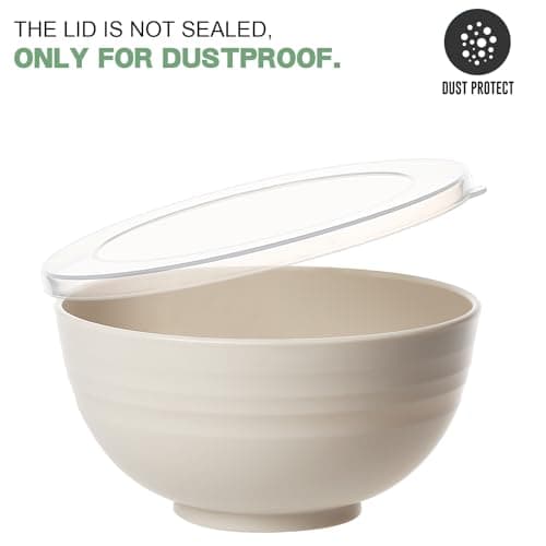 Greentainer Lot de 8 grands bols à céréales incassables avec couvercles – Lot de 8 bols en plastique légers de 700 ml – Passe au lave-vaisselle et au micro-ondes – Pour céréales, salade, soupe,