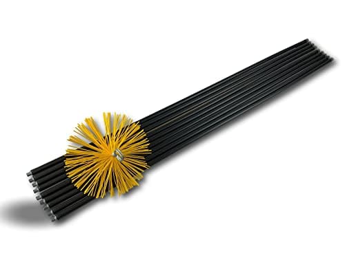 Kit de ramonage classique conduits gainés | Hérisson rond synthétique | Diamètre 250 mm | 9 cannes noires Ø 17 mm creuses | 9 * 1,4 m | Cheminées | Kibros 4KIT25NLO