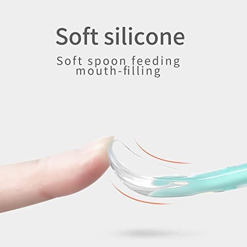 Cuillere Bebe, Cuillere Bebe Silicone 1er Age Bebe Sans Bpa Nourriture Complémentaire Gratter Des Fruits s'Adapte à La Bouche De Bébé Passe Au Micro-Ondes, Au Lave-Vaisselle Et Au Congélateur (Bleu)