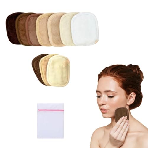 Belleaura - Lingettes Démaquillantes Lavables Réutilisables - 7 Pads Couleur Nude + Sac à Linge Offert - Nettoyage Exfoliant Visage Sans Produit, Démaquillage à l'Eau