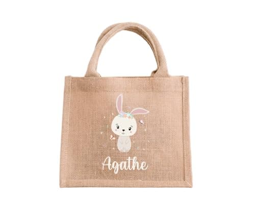Sac en Jute de Pâques Personnalisé – Motif Lapin + Prénom – 20x30 cm – Idéal Chasse aux Œufs, Cadeau Enfant