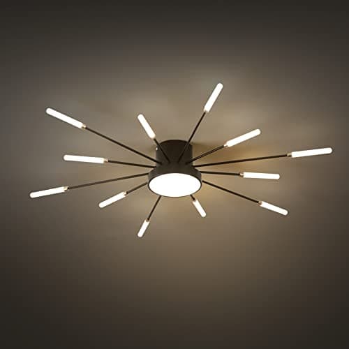 minifair Plafonnier LED moderne 12 + 1 têtes lustres noirs semi-affleurants éclairage de plafond pour chambre salon cuisine salle à manger restaurant