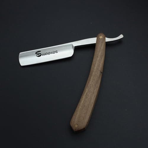Blaireau de rasage pour homme Rasoir avec boîte Manuel Classique Manche en bois Rasoir de barbier (Marron)