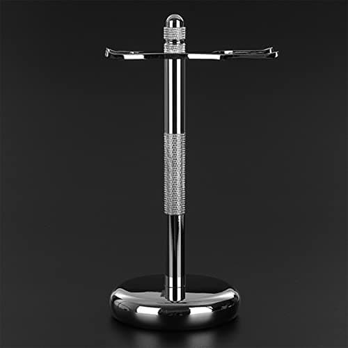 GRUTTI Support pour rasoir et brosse, support de luxe en chrome pour rasoir et brosse pour rasage humide, Support de rasage pour hommes, adapté au couteau à raser et à la brosse à raser - Argent