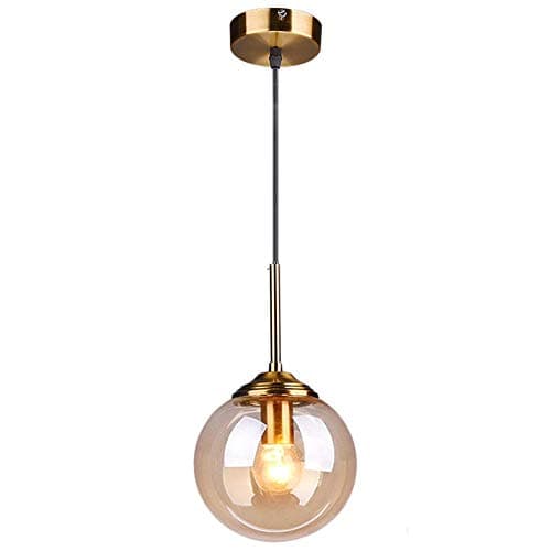 LFsem Industriel Rétro Suspensions Boule De Verre Lampe Suspension Raccords En Laiton Suspension E27 Loft Suspension pour Salon Salle À Manger Chambre (Célibataire, Ambre)