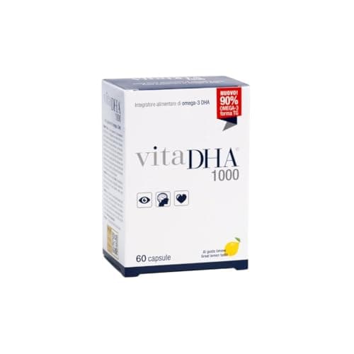 VitaDHA 1000 – Omega -3 Supplément alimentaire DHA - précieux pendant la grossesse et l'allaitement - alliée pour la santé du cerveau, cœur et vision - Saveur de citron - 60 gélules