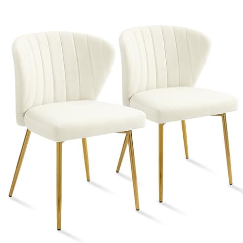 SEPNINE Lot de 2 Chaises de Salle à Manger, Chaises Scandinaves, Chaise en Velours pour Salle à Manger avec Dossier Ergonomique, Chaise de Salon avec Pieds en Métal Doré, Chaise de Cuisine Blanc