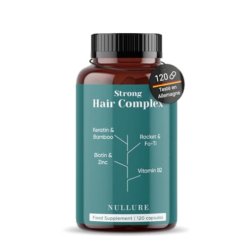 Nullure Formule Pousse Cheveux | Biotine + Kératine + Zinc + Fo Ti + Vitamine B2 + Bambou + Roquette | Complement Alimentaire | Biotine Cheveux Pousse Rapide - Sans Excipient |120 gélules (2 mois)