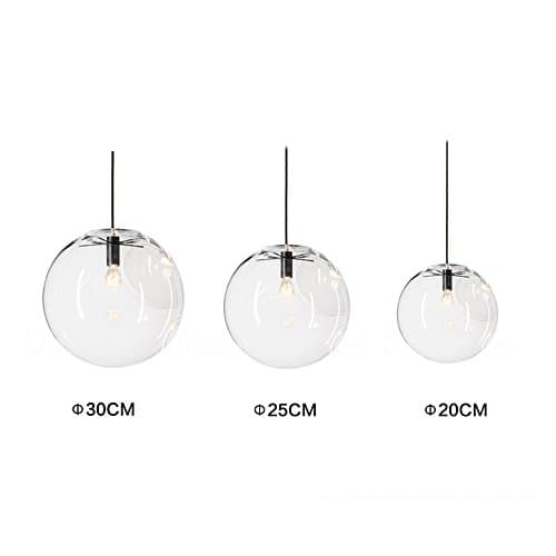 MZStech Suspension en verre classique sphérique Lampe suspendue en verre à une lumière, plafonnier ampoule E27 (30CM)