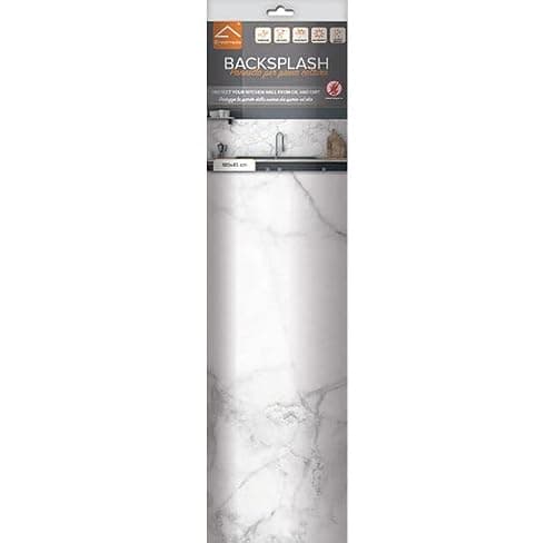 Crédence adhésive cuisine PVC 260_x_60_cm marbre blanc Rouleau adhesif decoratif 100% fabriqué en Italie, avec encre non toxique, ignifuge et résistant à l'eau