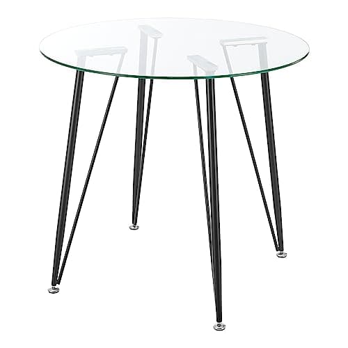[en.casa] Table Ronde en Verre pour Salle à Manger Petite Table Stylée pour Salon Cuisine Chambre Bureau Café Verre Trempé Acier Laqué 72 x 80 cm Transparent Noir