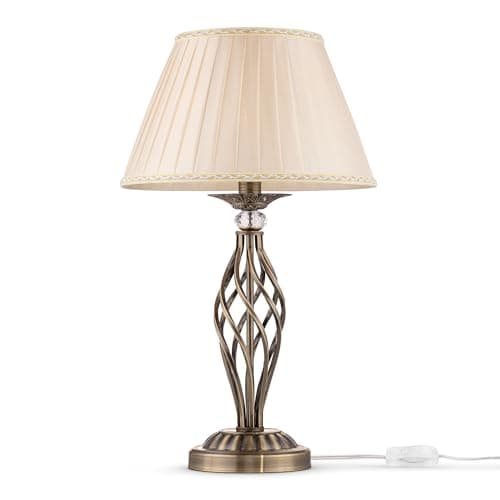 Lampe à poser, lampe de table, lampe de chevet, style classique, chic, Armature en Métal couleur bronze decoré avec cristal, Abat-jour en tissu blanc, 1 ampoule non incluses, pour le salon, chambre, sejour, bureau, 40 W E14 220V -240V