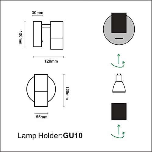 ouglres Applique Murale Noire Avec Interrupteur,2 Packs d'Appliques Murales En Bois Design Rétro En Aluminium,Applique Murale Intérieure Éclairage Compact Salon Chambre,Gu10(Ampoule Non Incluse)