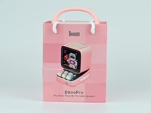 divoom Ditoo Enceinte Bluetooth avec Affichage LEDs, Reveil, et 10 Watts Audio pour Chambre, DIY, Anniversaire (Rose)