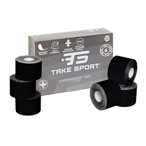 TAKE SPORT Ruban de kinésiologie, bande kinesiologie, tape kinesiologie, k tape, kinesio tape, ktape, k-tape, kinesiologie, taping kiné, k tape, kinesiologie, 6 rouleaux 5x5m, 95% coton, 5% élasthanne