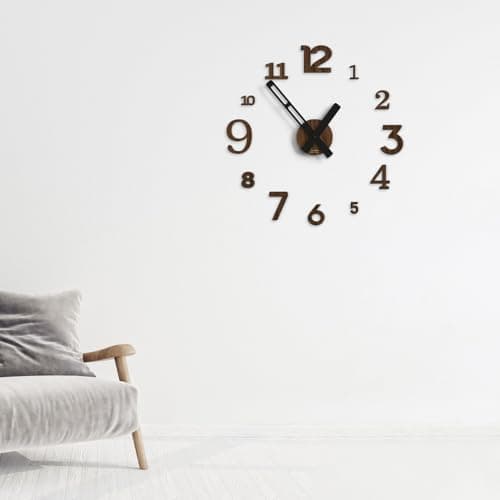 Giallobus - Orologio Typos - Typos - Bois MDF - Float ⌀ 60/80/110cm - 08 - Walnut - Horloge Murale Moderne - Chiffres adhésifs 3D - Diamètre Variable 60/80/100cm