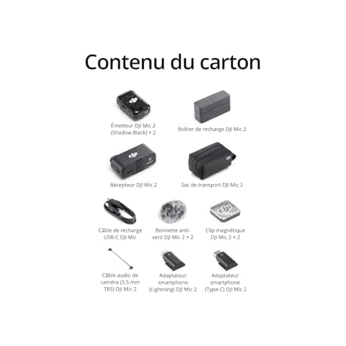 DJI Mic 2 (2 TX + 1 RX + Boîtier de Recharge), Micro sans Fil Tout-en-Un, Réduction Intel. du Bruit, Enregistrement Interne 32 Bits à Virgule Flottante, Portée de 250 m