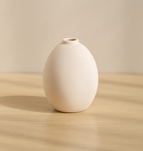 Lot de 3 Mini Petits Vases en Ceramique Beige Simple Boho Decoratif pour Centre de Table Deco, Beige