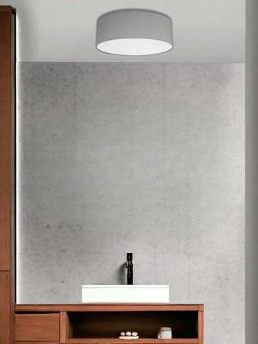 youngDECO® MINI Luminaire Plafonnier Rond Ø28 cm - Luminaires Intérieur Gris - Abat Jour Plafond en Tissu de Coton 2 x E27 - Lustre Salon, Chambre Adulte et Chambre Enfant (Ampoule non incluse)