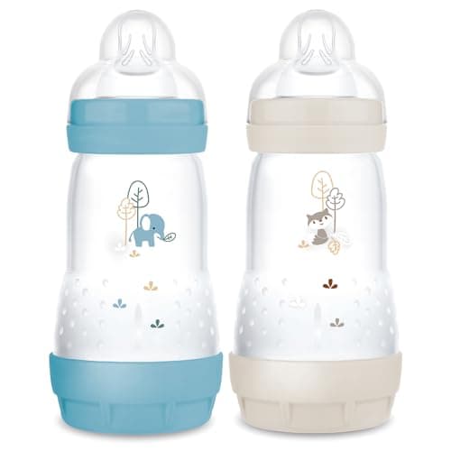 MAM Lot de 2 biberons Easy Start Anti-Colique 2+ mois débit moyen (2 x 260 ml) Océan + Sable – Biberon pour réduire les coliques et l'inconfort de bébé – Biberon bébé compatible avec l'allaitement