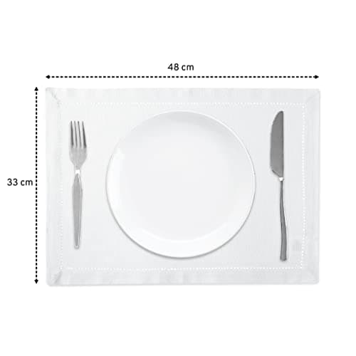Encasa Homes 100% Pur Coton Sets de Table Couture ourlée à Manger Taille 48x33 cm (rectangulaire) - Blanc - Lot de 4 | Parfait pour fêtes, Maison, cafés, Restaurants et hôtels - Lavable Machine