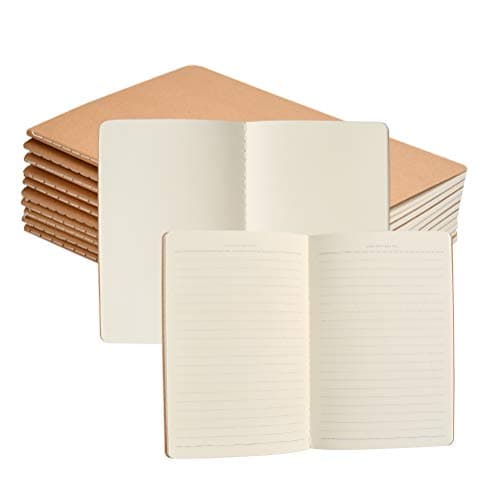 FOCCTS 10pcs Carnet Ligné/Cahier Medium A5 Journal Kraft Couverture Notebook Carnet de Notes Kraft Marron Croquis Papier Cahier de Poche A5 pour Bureau Agenda L'école L'écriture Dessin Journal Voyage