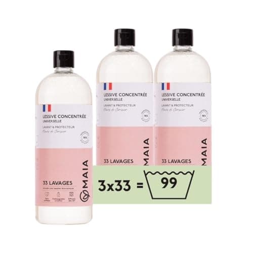 MAIA - Lessive Naturelle Fleurs de Cerisier 3L - 99 lavages - Lavage en Machine - Efficacité Anti-Taches - Formule Sans Allergènes - Emballage Écologique - Fabriquée en France