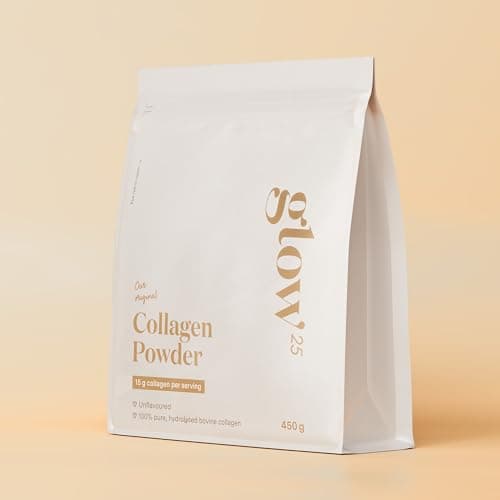 Poudre de collagène Glow25® [450g] - L'original - Collagène premium hydrolisé pur - Peptides de type 1 et 3 - Solubilité parfaite - Collagene naturel
