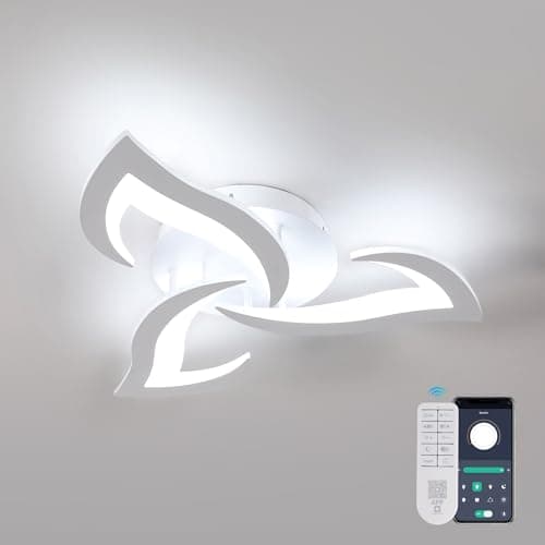 Dorlink Plafonnier LED Dimmable, Luminaire Plafonnier 35W 3900LM, Lampe de Plafond Salon Acrylique Créatif avec Télécommande/APP 3000K-6500K pour Salon, Chambre, Salle à Manger, Blanc, Ø58cm