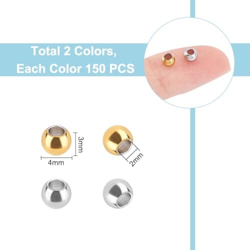 UNICRAFTALE Environ 300 pcs 2 couleurs Perles D'Espacement Rondes 4mm Perles Acier Inoxydable Perles Rondelles Métal Petites Perles Lisses pour la Fabrication de Bijoux Bracelets