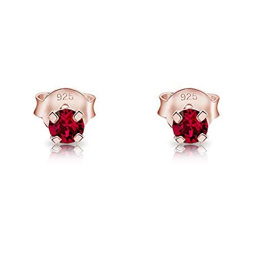 DTPsilver - * MINI * Boucles d'oreilles/Clous en Argent Fin 925 Plaqué Or Rose et Cristaux de Swarovski® Elements Ronds - Diamètre: 3 mm - Couleur: Rubis