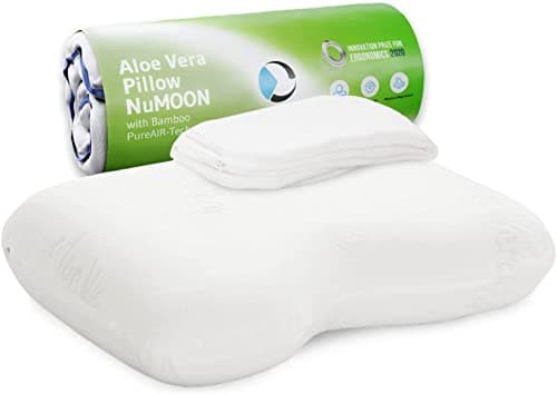 Oreiller Cervical NuMOON avec Aloe Vera et Charbon de Bambou | Coussin Ergonomique et Orthopédique Anti-Acariens, Anti-Allergènes | Pour Toutes les Position de Sommeil | Taie Extra Gratuite