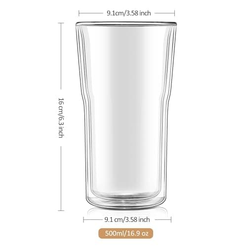 Joeyan 2x500ml Grande Gobelet Double Paroi,Grosse Tasse à Café,Verre a Eau,Mug xxl Transparent, Extra Large Verre Borosilicaté Thermiques, pour Latte macchiato,Thé,Cocktail,Smoothie,Matcha,Biere