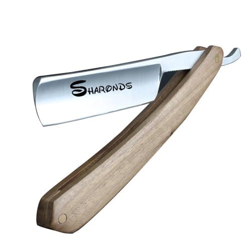 Blaireau de rasage pour homme Rasoir avec boîte Manuel Classique Manche en bois Rasoir de barbier (Marron)