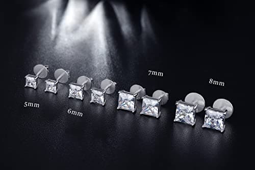 Boucle d'oreille homme carre Boucle d'oreille homme diamant carre Boucle oreille homme brillante en or blanc a vis Clous d'oreilles homme en zircone Boucles d'oreilles a vis 4mm