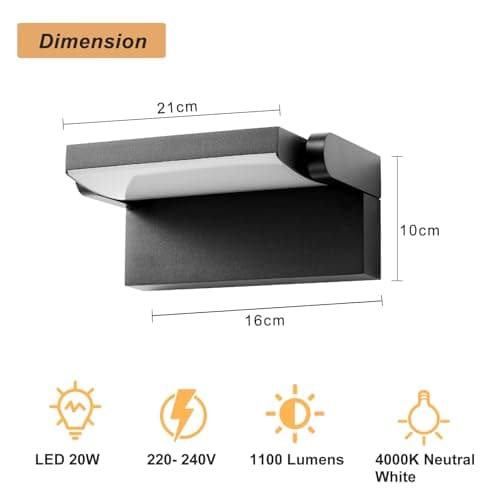 Appliques murales extérieures noires, appliques murales extérieures modernes à LED, résistantes aux intempéries IP54 20W 1100 lumens Lampe murale de sécurité pour porche porte d'entrée, naturel 4000K