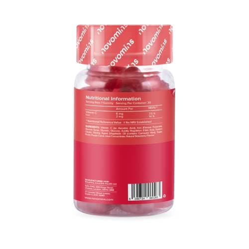 Novomins Gummies au Fer Enfants – Supplément de Fer pour Enfants – Energie et Système Immunitaire – Végétaliens – 1 Mois d'Approvisionnement – 30 Vitamines à Macher pour Enfants
