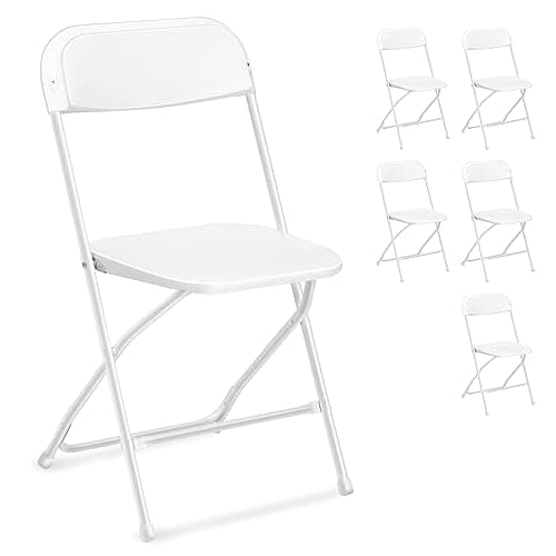 LEADZM Lot de 6 Chaises Pliantes en Plastique, Chaises de Salle à Manger Portables, Structure en Acier Métallique,158 KG, Adaptées aux Fêtes, Mariages, Pique-Niques, Intérieur Extérieur Blanc