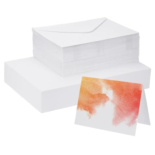 PATIKIL 100 Ensembles de Cartes Aquarelle en Coton Pure 140lb/300 GSM Avec Enveloppes Pour Peinture Artistique, Remerciements Créatifs, Format Pliable de 5x7 Pouces