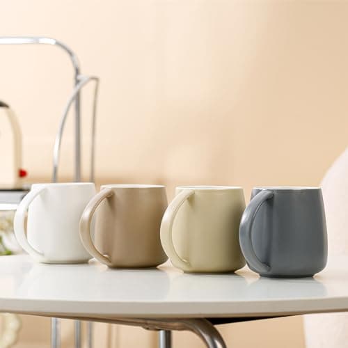 TREEWOO Tasses classiques en céramique de grande capacité 400 ml avec finition mate nordique avec poignée pour la maison, le bureau, hommes et femmes (blanc)