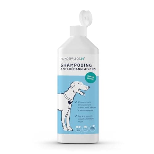 Hundepflege24 Shampooing Chien Antidémangeaison 500ml - Aide Contre Les démangeaisons, acariens, puces & infections fongiques - Shampooing Naturel pour Chien + Nettoyage et Soin antibactérien
