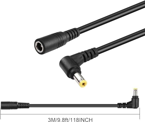 GINTOOYUN Câble d'extension d'alimentation DC 5,5 mm x 2,5 mm, câble d'adaptateur d'alimentation mâle et Femelle de 90 degrés 18awg dc5525 (3M / 9.8ft) pour caméra de sécurité, Bande de LED, etc.