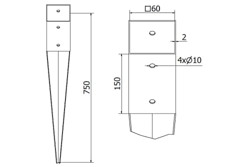 NAJDER Support de Poteau à Enfoncer, Douille à Enfoncer Ancre de Sol pour Poteaux Carrés Bois 60x60 mm, Longueur 750 mm, Acier Galvanisé à Chaud, Fixation Clôture, Balançoire, Pergola