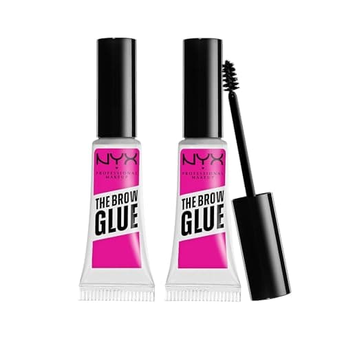 NYX Professional Makeup Colle Fixatrice à Sourcils Teintée, Tenue 16H, Formule Vegan, Fini Naturel, Applicateur Goupillon, The Brow Glue, Lot de 2, Teinte : Transparent (01)