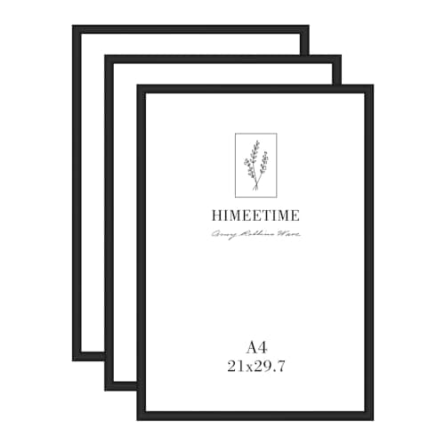 HIMEETIME® 3x Cadre photo A4 en aluminium noir,3 packs de cadres photo de certification avec plexiglas pour affichage mural, 21 * 30cm