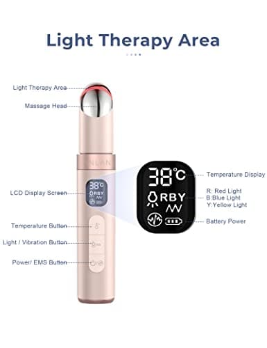 ANLAN Appareil Massage des Yeux EMS, Masseur pour Yeux 4 modes Anti Cernes Rides Poches, Appareil Soin Yeux Rechargeable avec Affichage LCD(38-45°C) Rose
