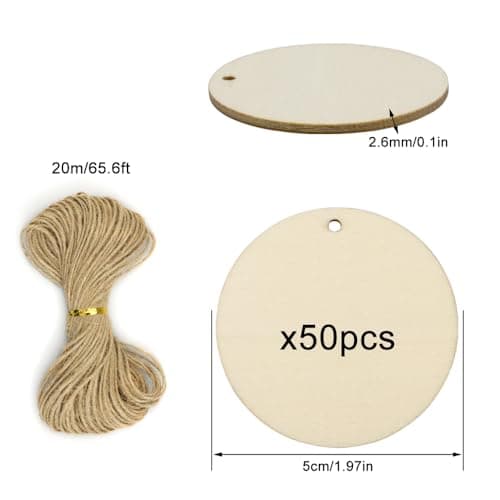 MytaYt 5cm Disque en Bois Rond 50 Pcs Rondins Bois Décoratif Tranche Rondes Tranches de Bois avec Trou pour Décoration de Noël, Peinture, Signature