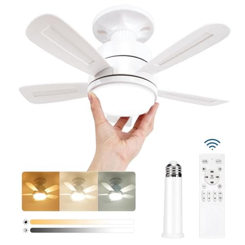 VARICART Silencieux Ventilateur Plafond avec Lumière et Telecommande, Ventilateur Plafond avec Douille E27, 3 Températures de Couleur 3000K-6000K Dimmable LED Ventilateur Plafond, 6 Vitesses, 5 Pales