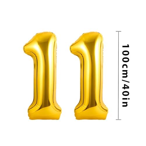 Ballons Anniversaire 11 Or - 100cm - Ballon Chiffre 11 Numéro 11 - Happy Birthday Decoration Ballons Fête d'anniversaire Ans Vole Grâce à l'Hèlium 11