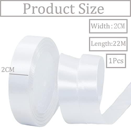 Ruban Satin Blanc Fin 20mm,22m Polyester Ruban Satin,Ruban Cadeau Emballage,Ruban Noel Ruban Tissu pour Ballon,Couture,Nœuds,Artisanat,Bouquet,Décoration de Mariage,Voitures,Anniversaire,Gâteau